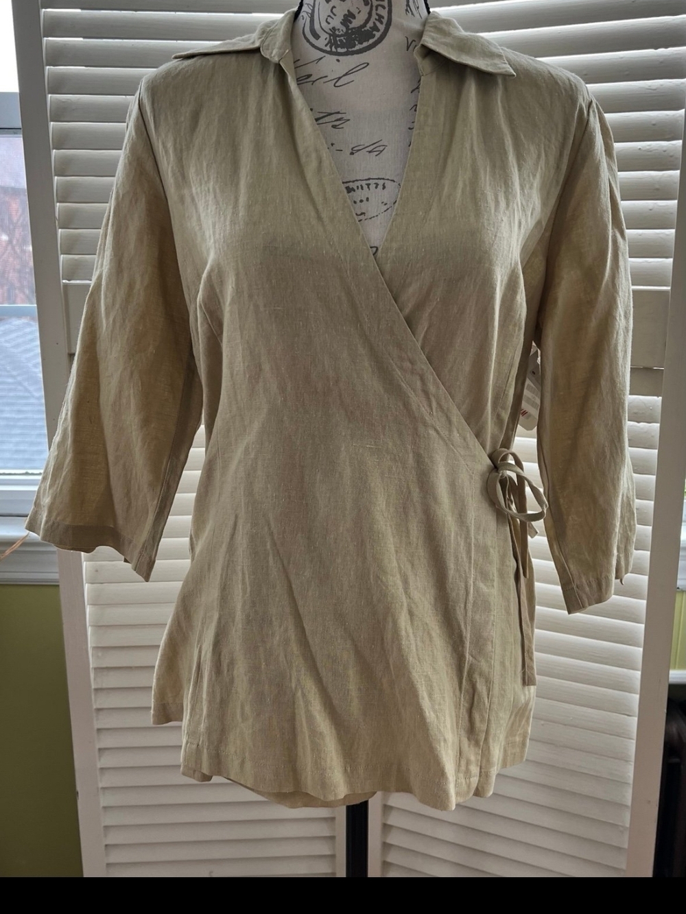 Linen/cotton Blend Wrap Top in Beige